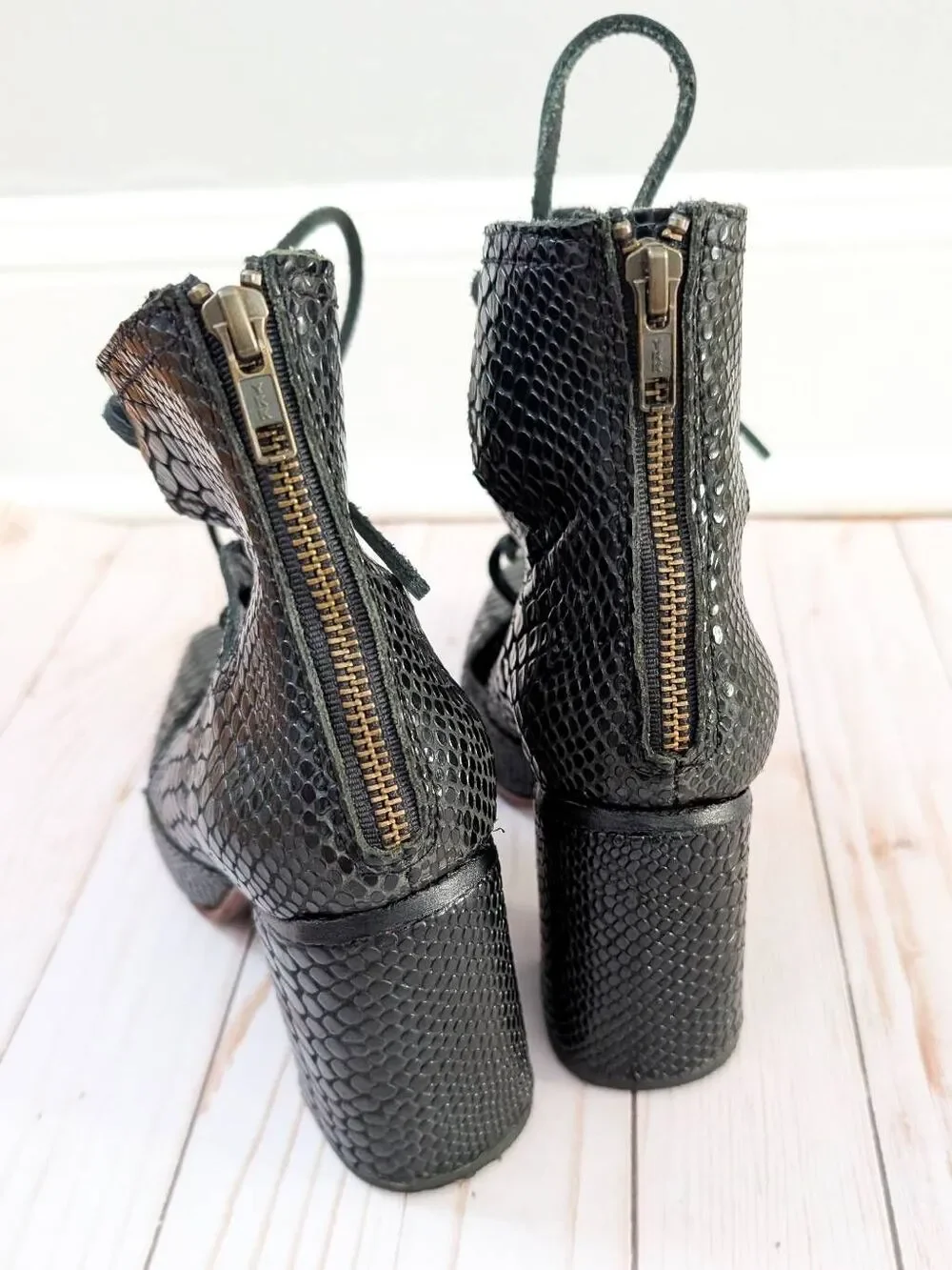 Freebird Joyce Black Snakeskin Booties